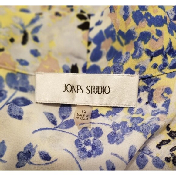 Jones Studio Women's Blouse Size 1X Blue Floral Sleeveless V-Neck Single Pleat - Picture 4 of 4